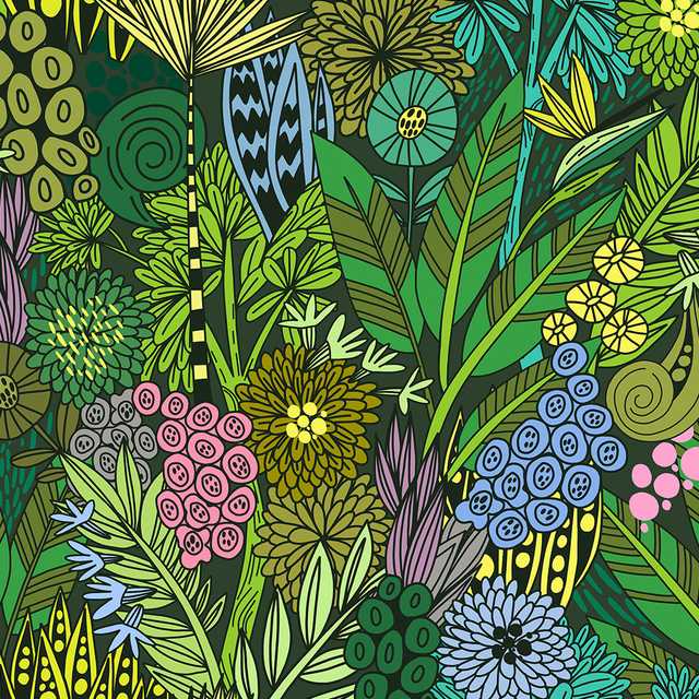 Pattern exotic green flowers, illustration by MarushaBelle